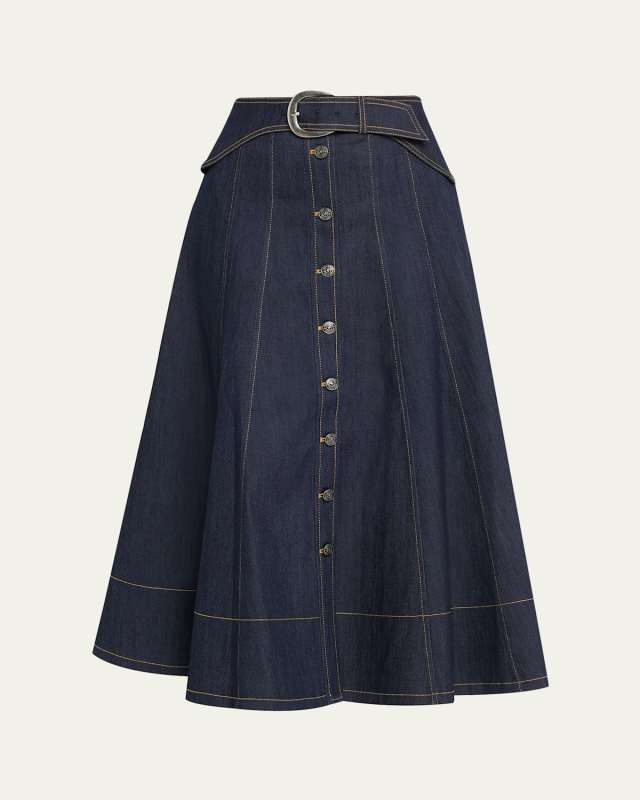 Briony Belted Denim Midi Skirt